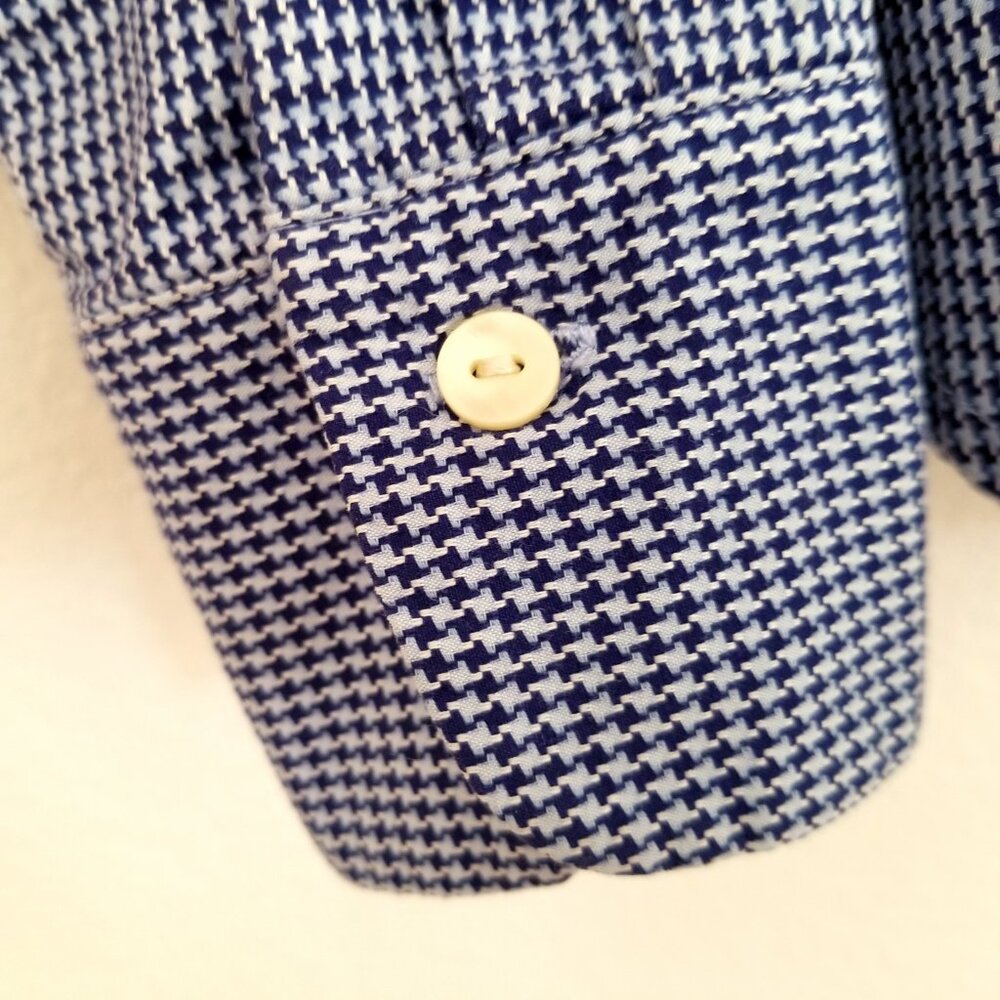 Womens GAP Long-Sleeve Fitted Shirt Sz M 100% Cotton Dark Navy Blu Houndstooth - Picture 7 of 15